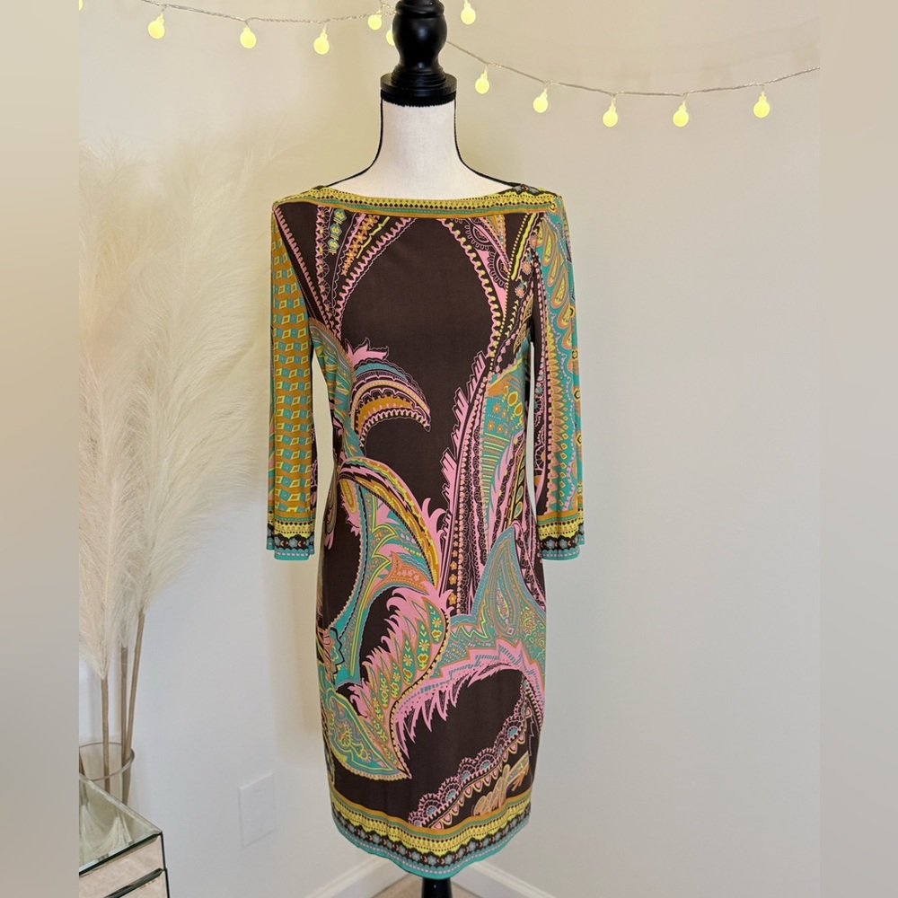 🌾 Beige by eci Multicolor Paisley Quarter Sleeve Dress